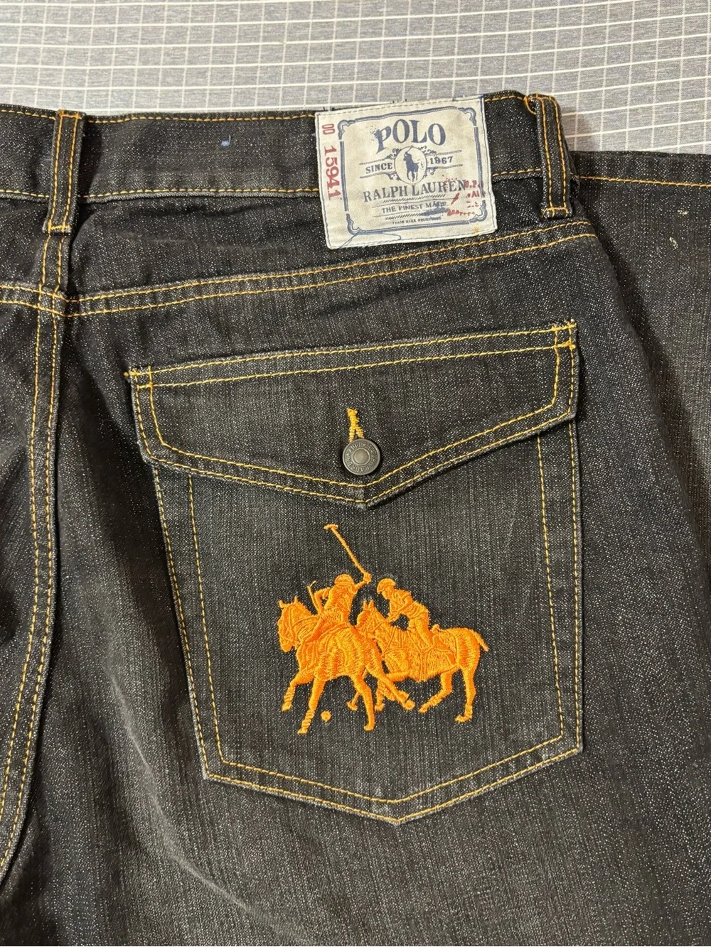 Vintage Polo by Ralph Lauren Men's Straight Black Jeans with Contrast Stitching